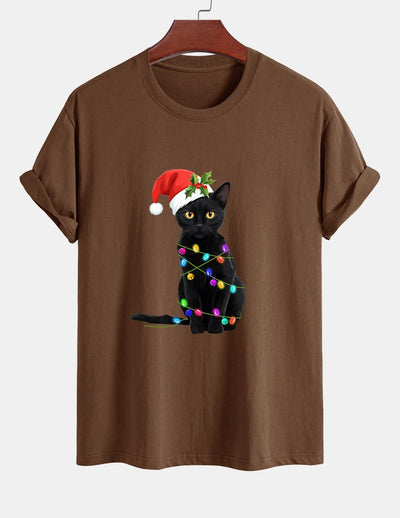Alano® | Christmas Lights Cat Print Cotton T-Shirt