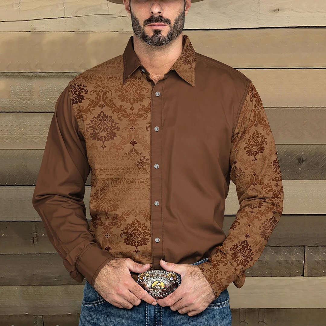 Men's Western DeniPrint Lapel Long Sleeve Shirt