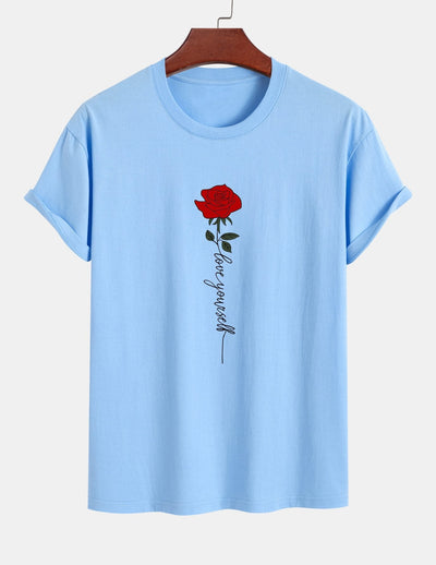 Arsenio® | Rose Slogan Print Cotton T-Shirt