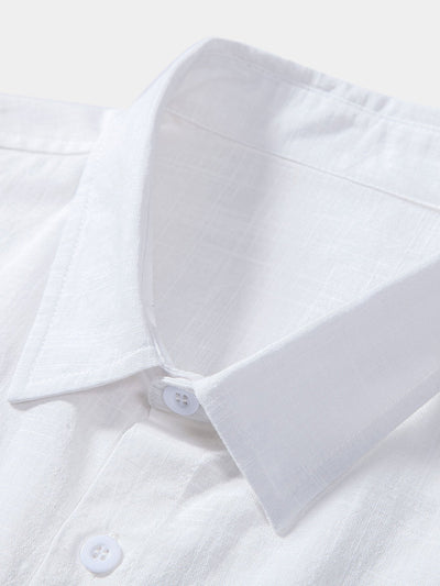 Fergus® | Linen Look Cotton Button Up Shirt & Striped Print Swim Shorts