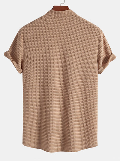 Aleko® | Muscle Fit Waffle Texture Stand Collar Shirt