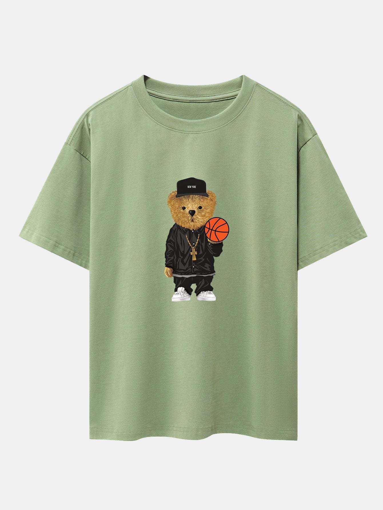 Brian® | Basketball Bear Print Drop Shoulder Oversize T-Shirt
