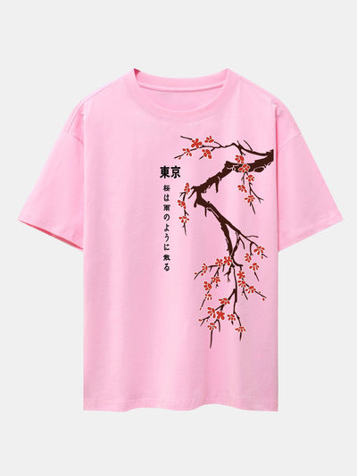 Ken® | Tokyo Japanese Cherry Blossoms Print Drop Shoulder Oversize T-Shirt