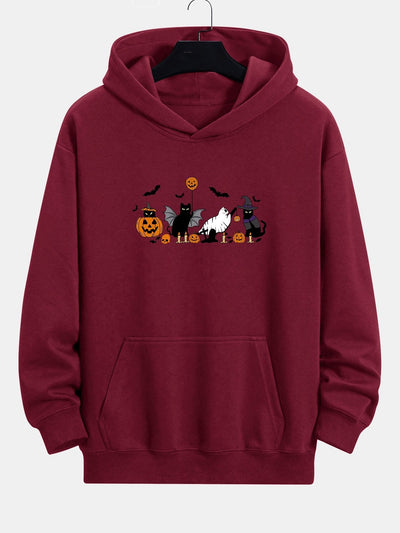 Mohamed | Halloween Pumpkin Black Cat Print Relax Fit Hoodie