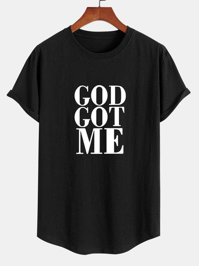 Raimundo® | God Got Me Print Cotton Arc Hem T-Shirt