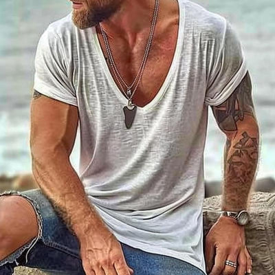 Men's Casal Cotn V Neck Short-Sleeved T-Shirt