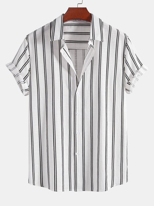 Arán® | Linen Look Striped Button Up Shirt