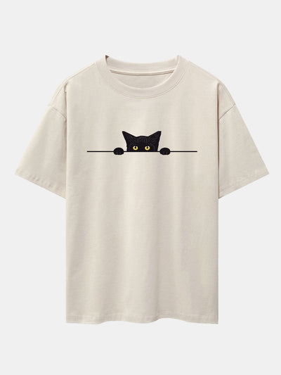 Felix® | Black Cat Print Drop Shoulder Oversize T-Shirt