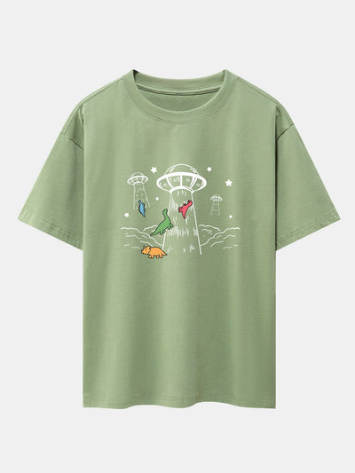 Xavier® | Ufo Take Away Dinosaurs Print Drop Shoulder Oversize T-Shirt