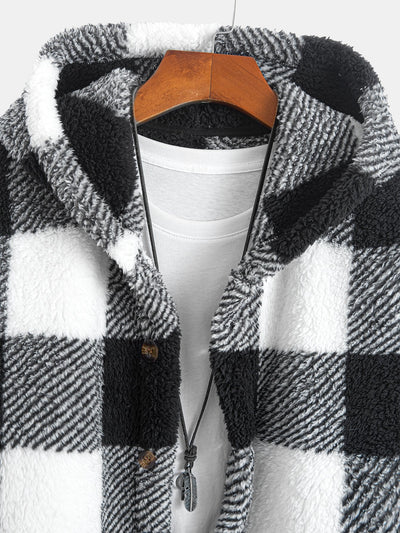Phoenix | Plaid Teddy Fleece Button Up Hooded Coat