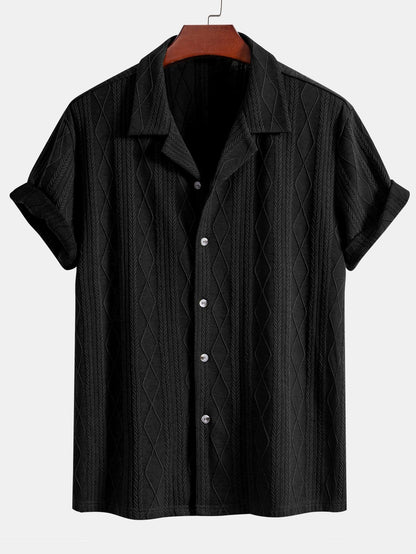 Ysidro® | Knitted Geometric Rhombus Jacquard Cuban Shirt