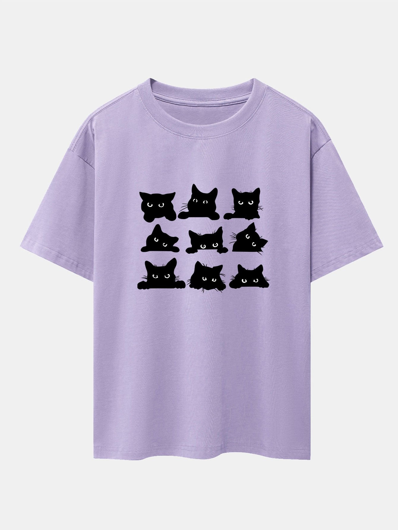 Atanasio® | Black Cat Staring Print Drop Shoulder Oversize T-Shirt