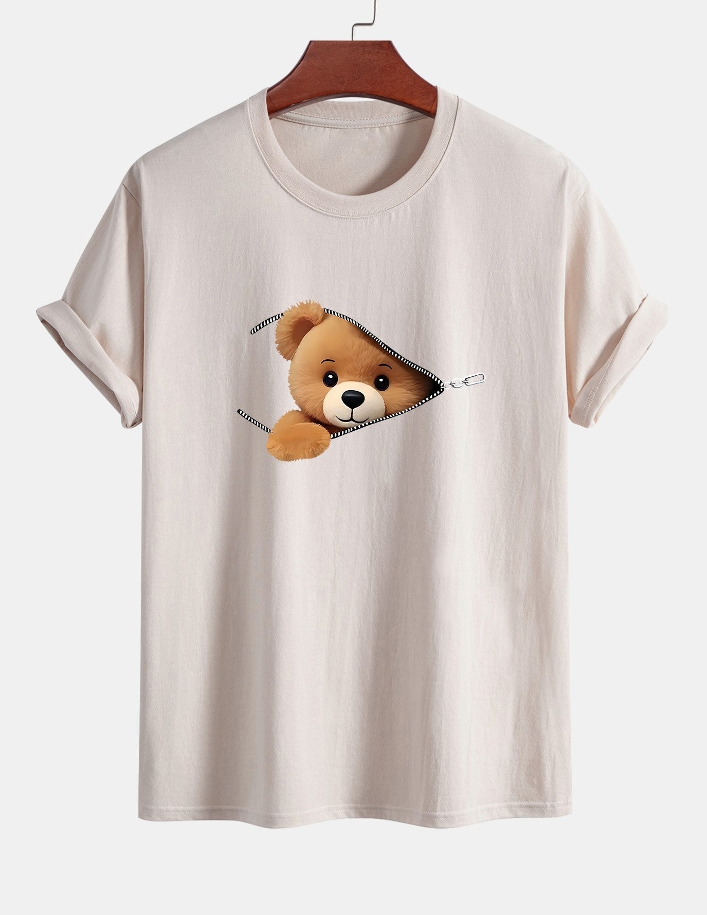 Yeshayahu® | Zipper Bear Print Cotton T-Shirt