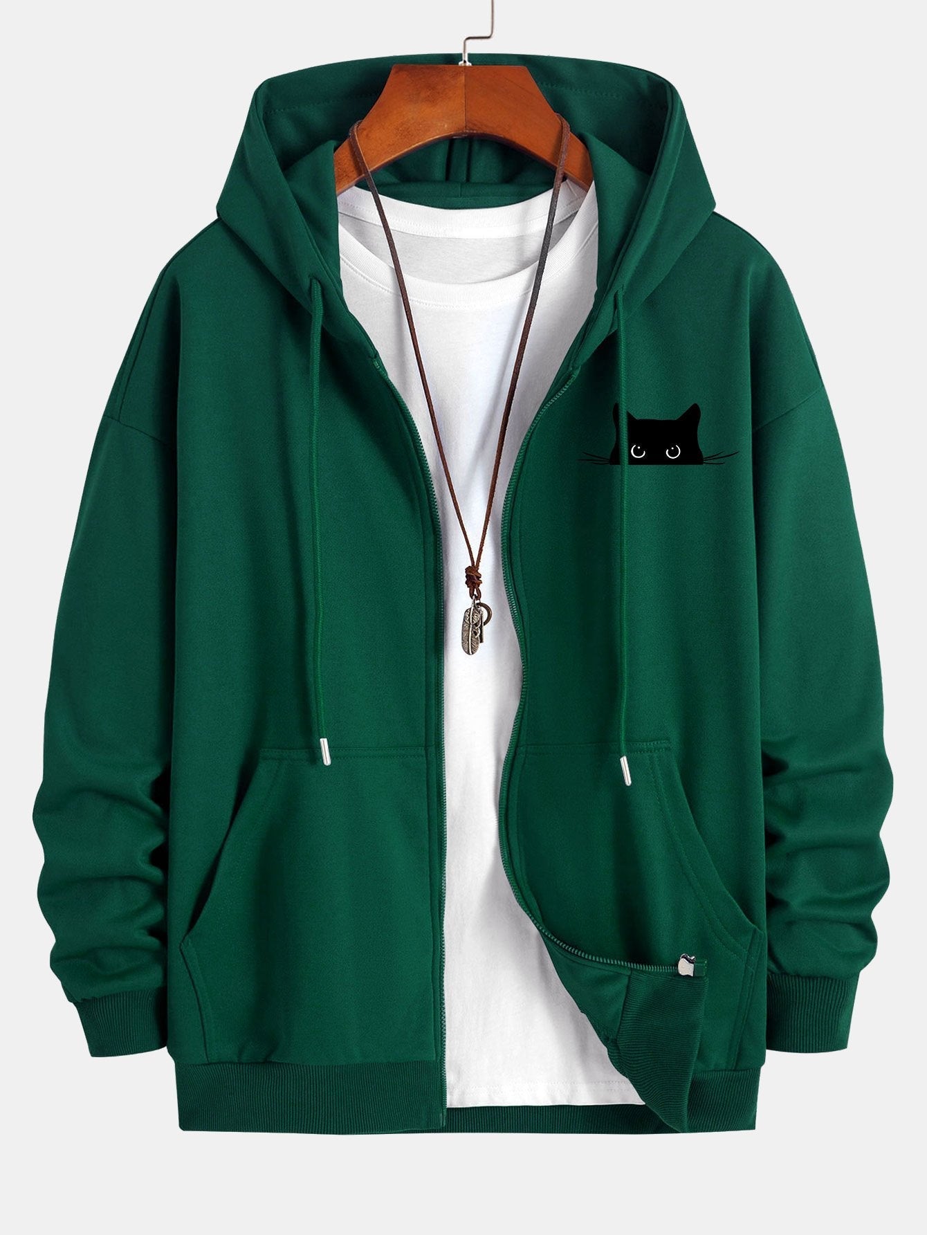Harry | Black Cat Print Relax Fit Zip Hoodie