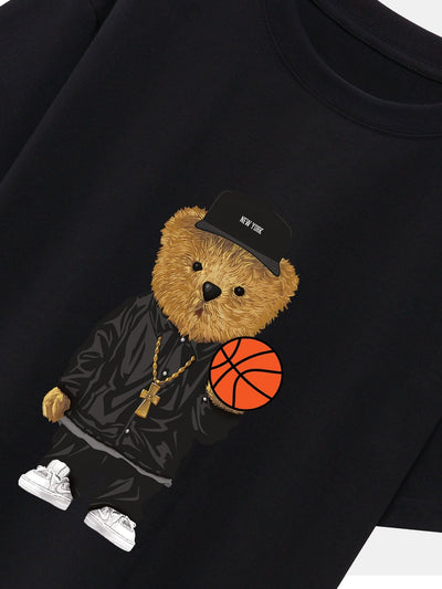 Brian® | Basketball Bear Print Drop Shoulder Oversize T-Shirt