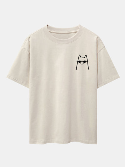 Humberto® | Cat With Sunglasses Print Drop Shoulder Oversize T-Shirt