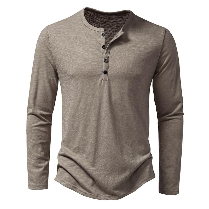 Men's Casal Henley Collar Solid Long Sleeve T-Shirt