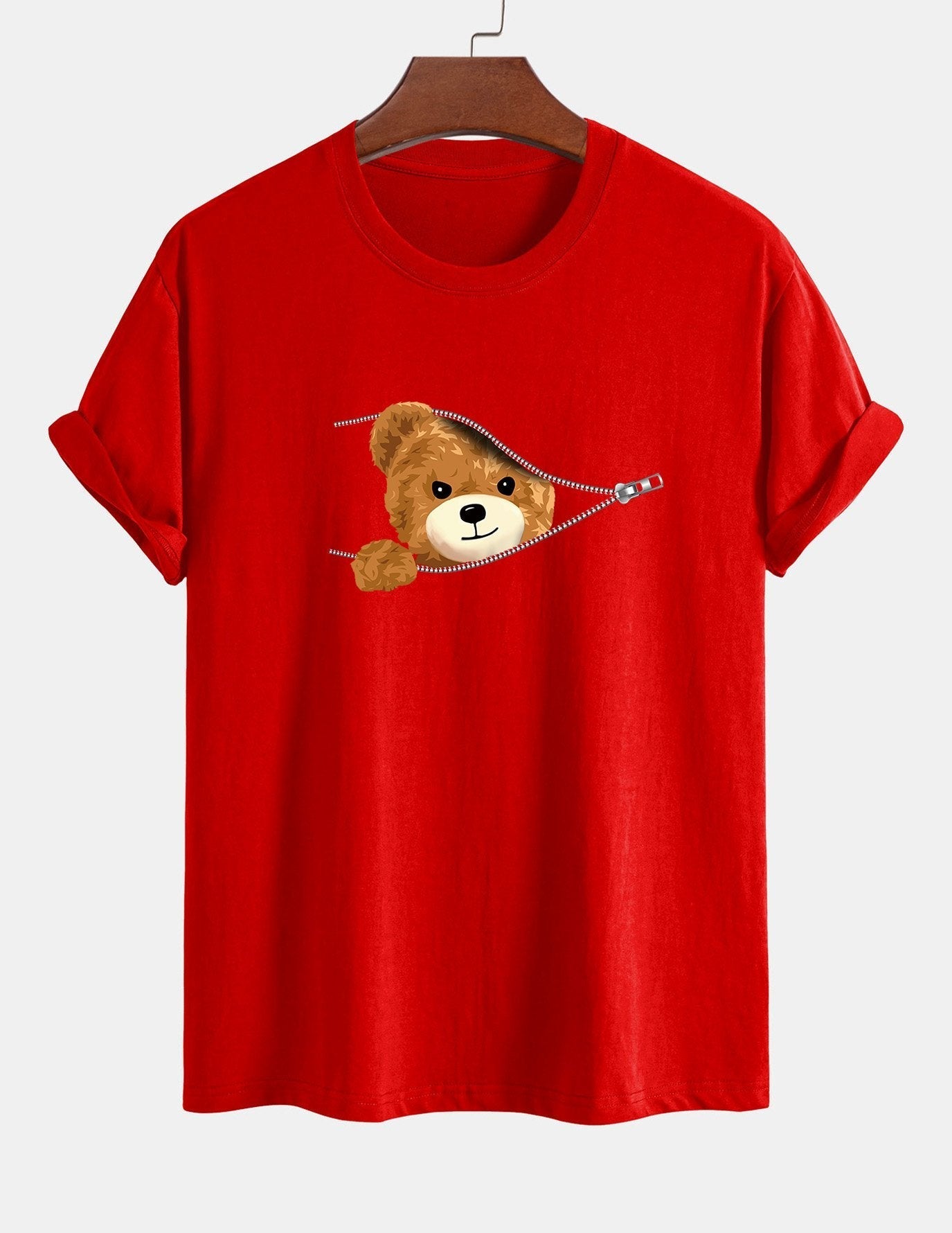 Yeray® | Zipper Bear Print Cotton T-Shirt