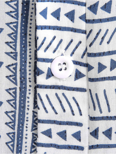 Kolby® | Tribal Geometric Print Half Placket Henley Collar Shirt