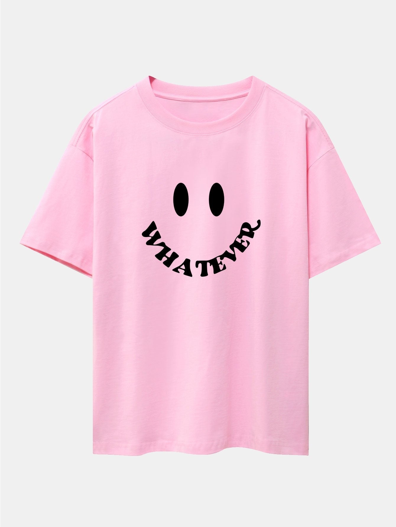 Andrés® | Smiley Face Slogan Print Drop Shoulder Oversize T-Shirt