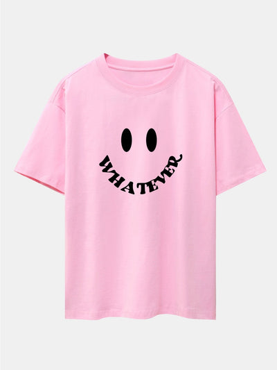 Andrés® | Smiley Face Slogan Print Drop Shoulder Oversize T-Shirt