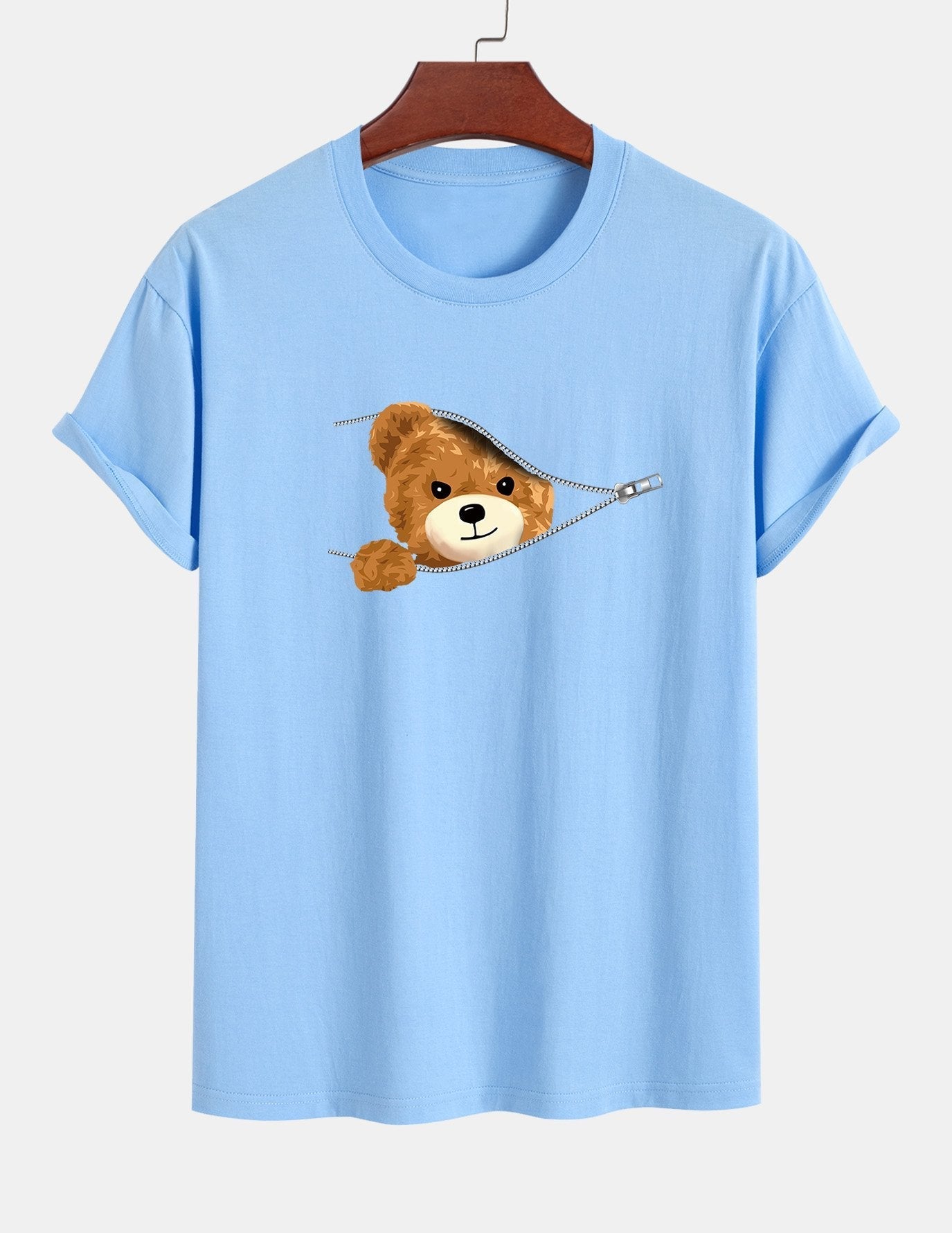 Yeray® | Zipper Bear Print Cotton T-Shirt