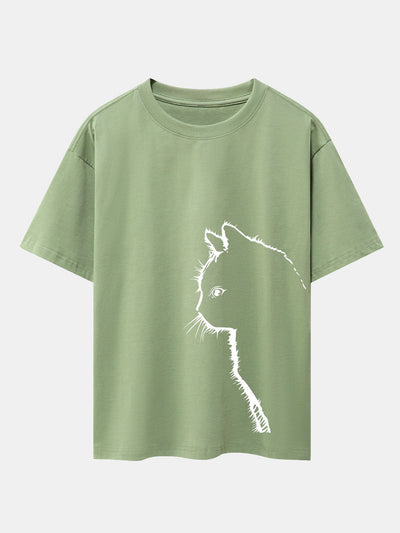 Héctor® | Cat Silhouette Print Drop Shoulder Oversize T-Shirt