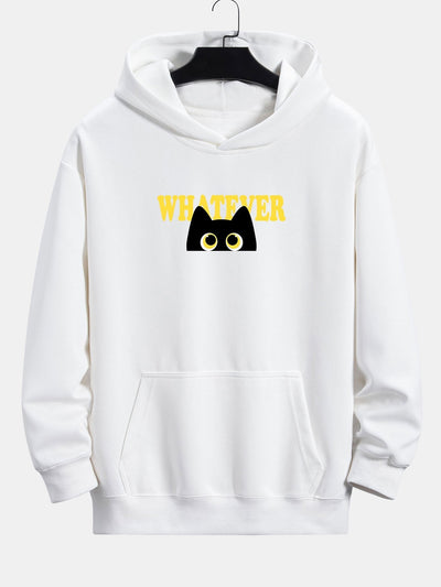 Leland | Whatever Black Cat Print Relax Fit Hoodie