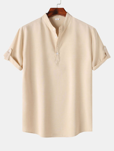 Arshak® | Short Sleeve Linen Look Henley Shirt