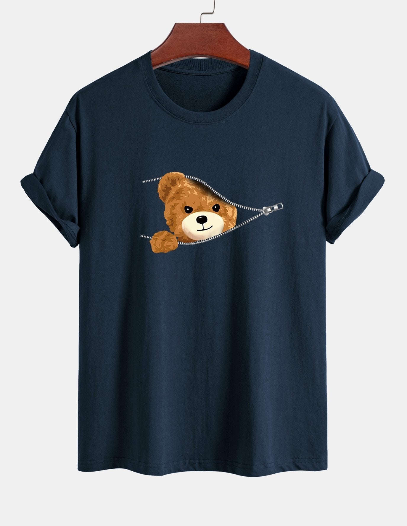 Yeray® | Zipper Bear Print Cotton T-Shirt
