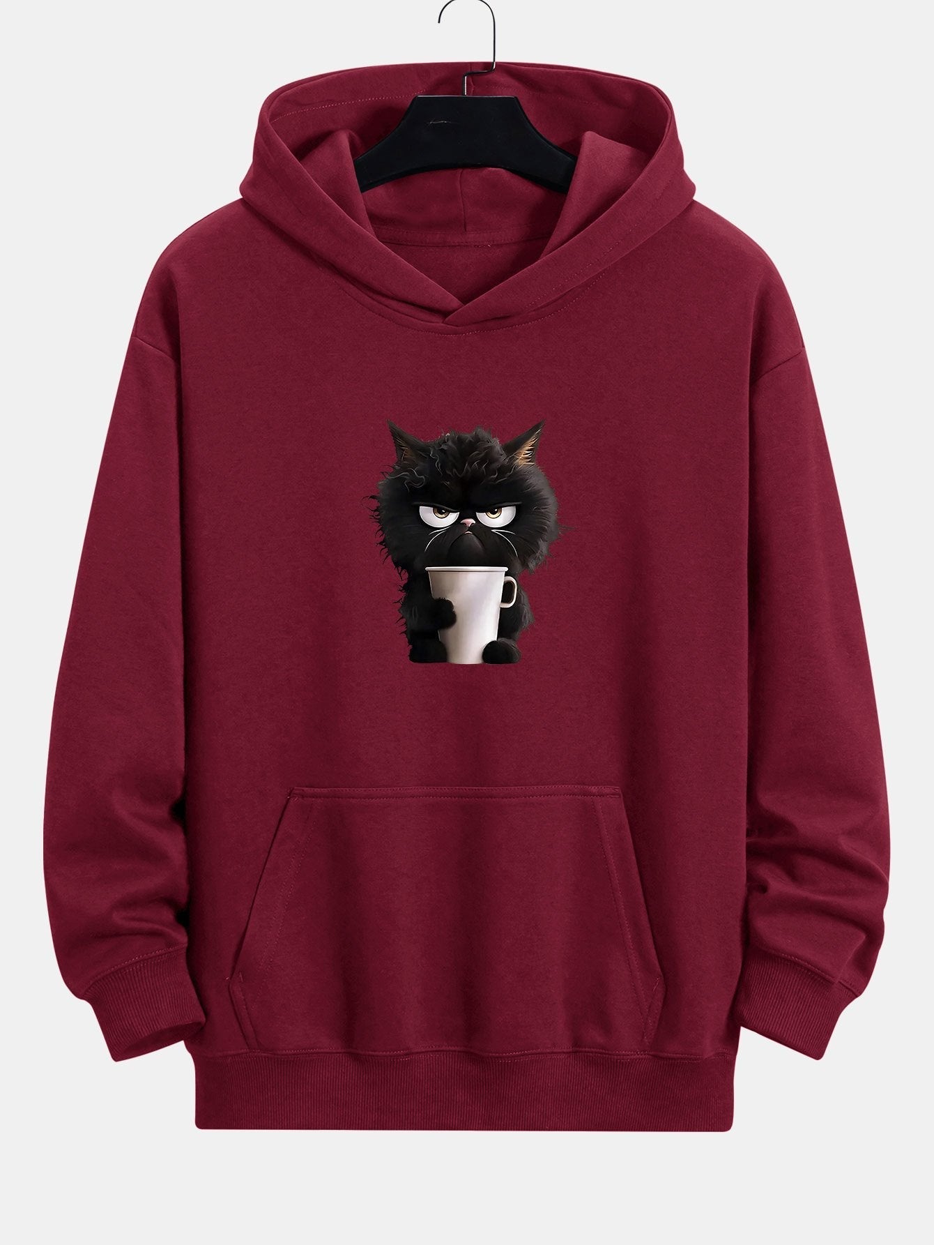 Donald | Black Cat Drinking Coffee Print Relax Fit Hoodie