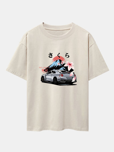 Howard® | Tokyo Cherry Blossoms Car Print Drop Shoulder Oversize T-Shirt