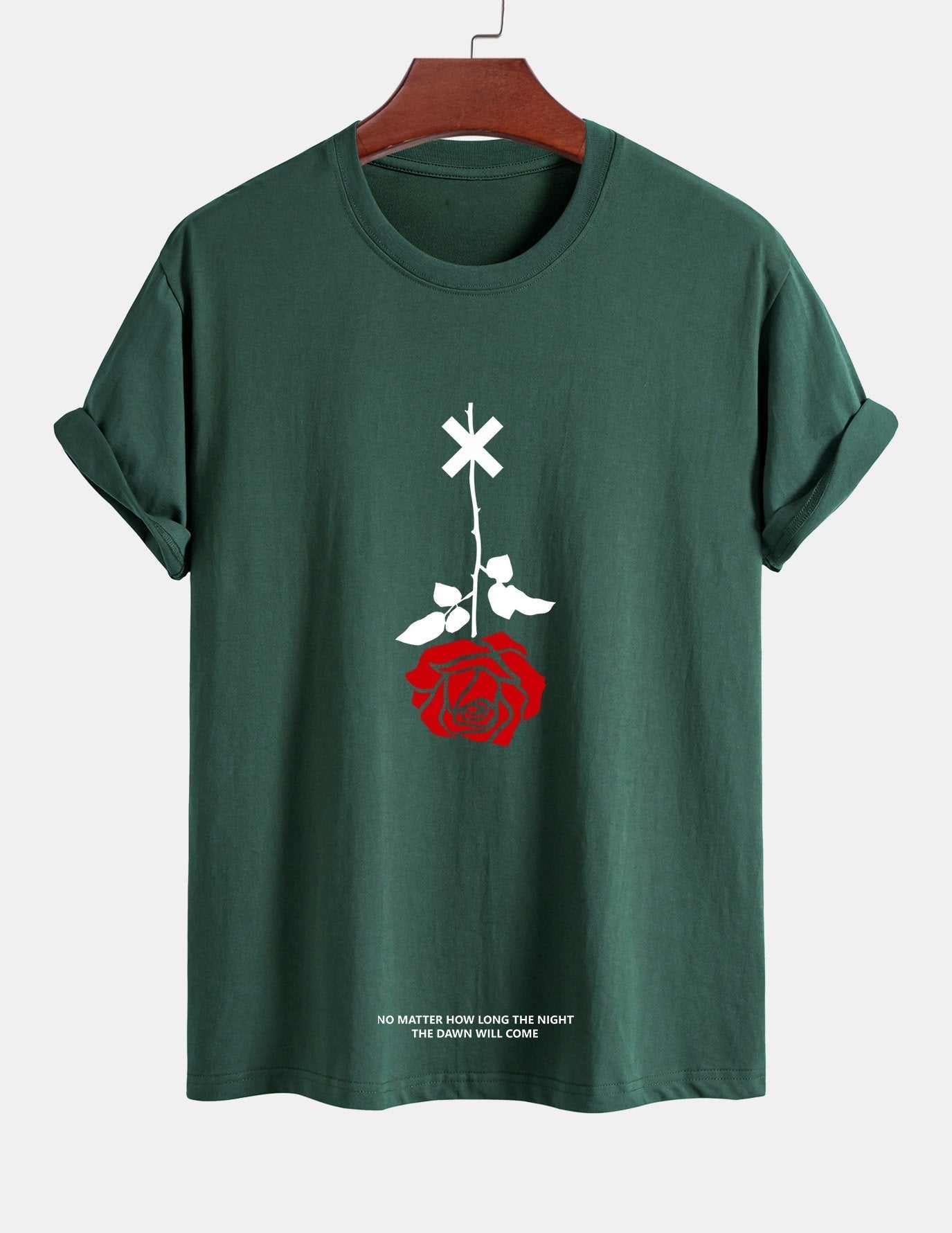 Teobaldo® | Inverted Rose Slogan Print Cotton T-Shirt