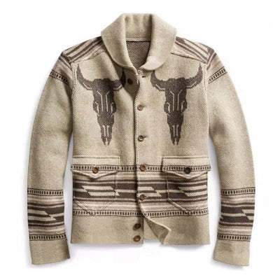 Men's Vintage Jacquard Lapel Single Breasted Knit Cardigan