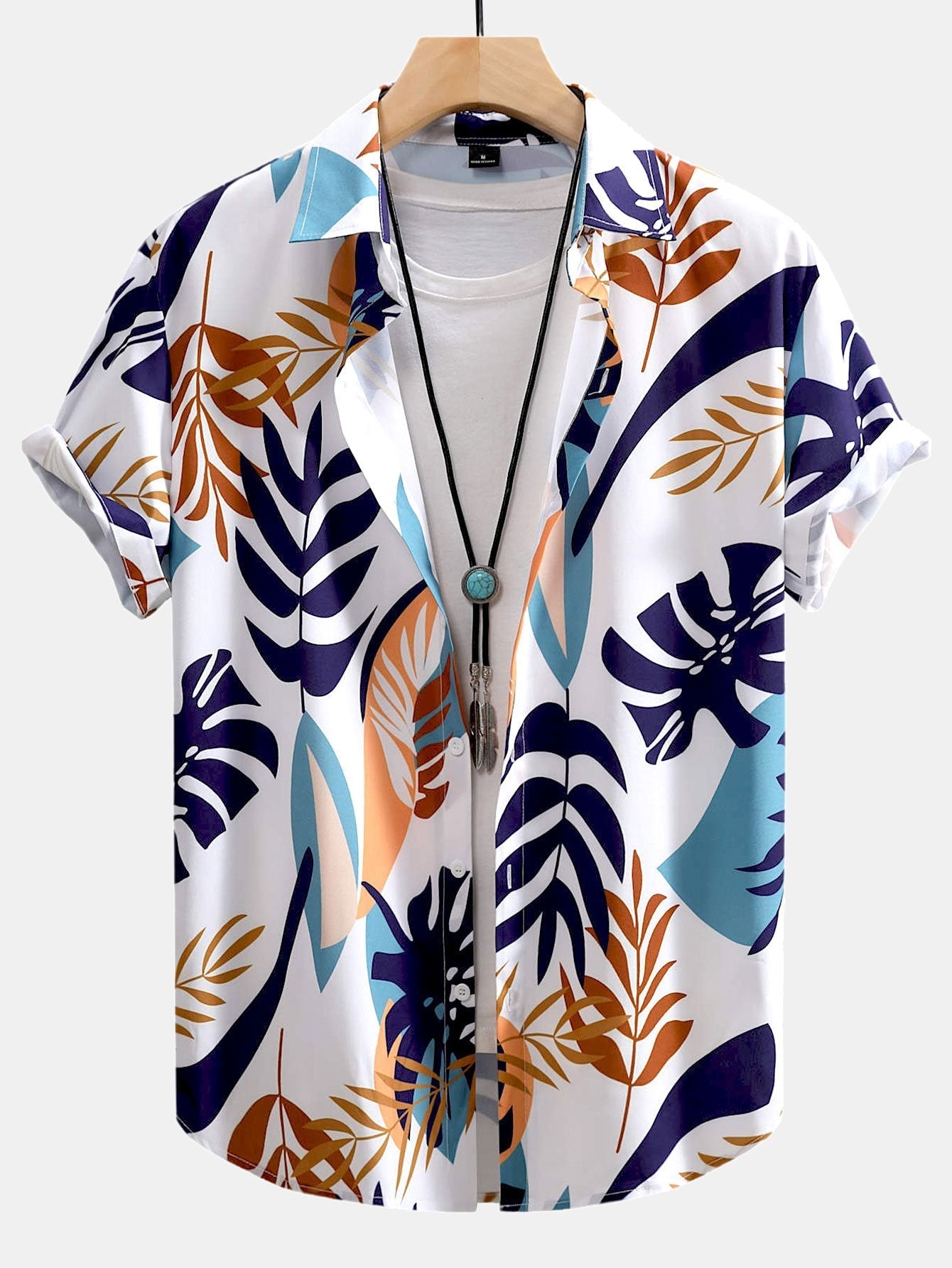 Adonis® | Colorful Leaf Print Button Up Shirt & Swim Shorts