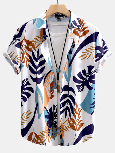 Adonis® | Colorful Leaf Print Button Up Shirt & Swim Shorts
