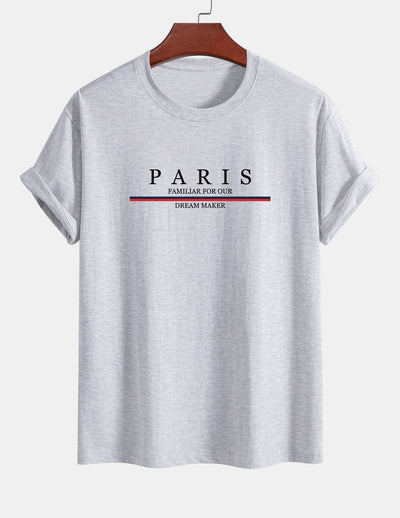 Arcadio® | Stripe Paris Slogan Print Cotton T-Shirt