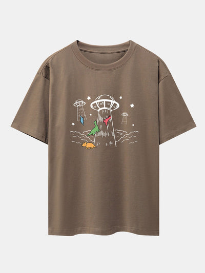 Xavier® | Ufo Take Away Dinosaurs Print Drop Shoulder Oversize T-Shirt