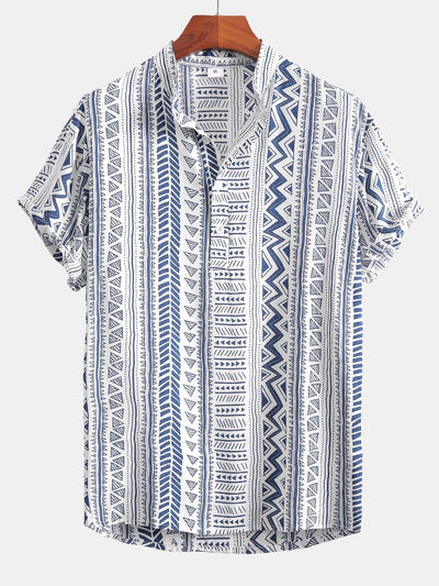 Aram® | Tribal Geometric Print Half Placket Henley Collar Shirt