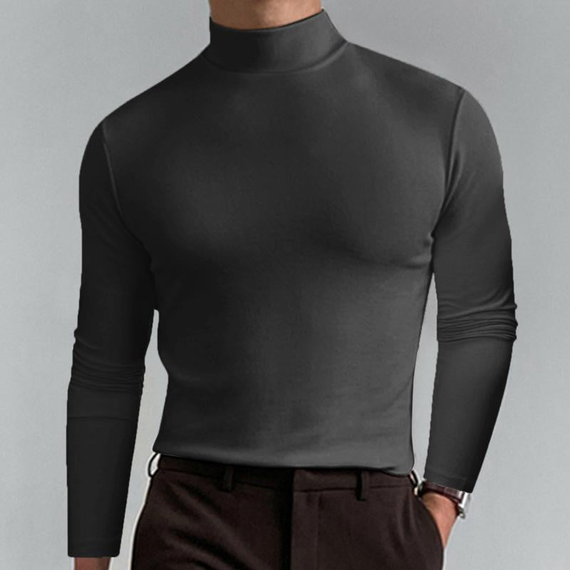 Men Casal Solid Color Fitted High Neck Long Sleeve T-Shirt