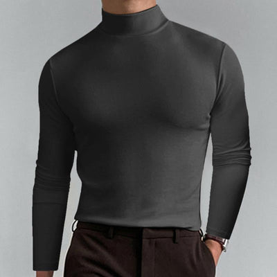 Men Casal Solid Color Fitted High Neck Long Sleeve T-Shirt