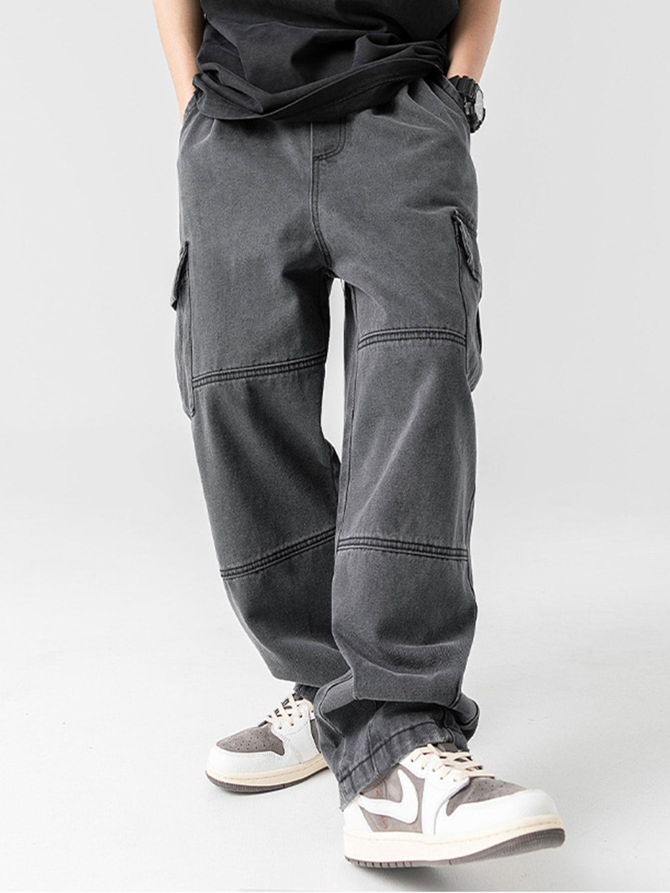 Enoc® | Elastic Waist Relax Fit Straight Leg Cargo Jeans