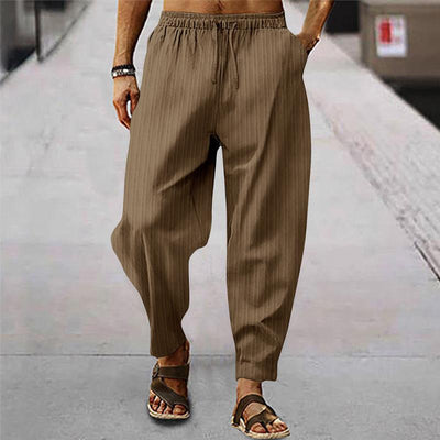 Men's breathable cotn and linen striped loose casal sports trosers