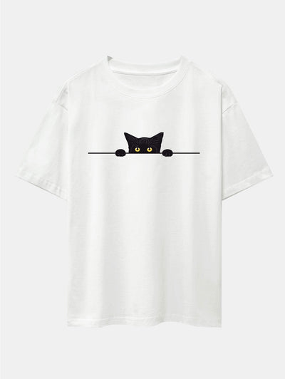Felix® | Black Cat Print Drop Shoulder Oversize T-Shirt