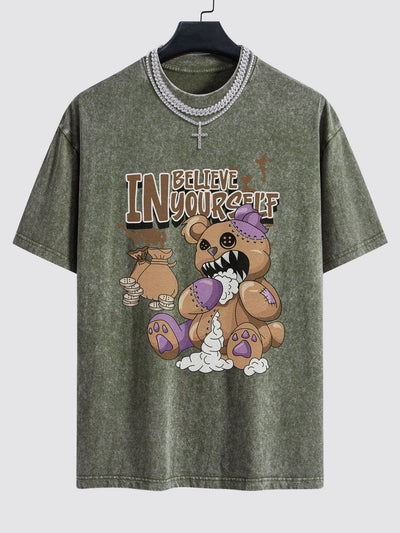 Alfred® | Violent Bear Slogan Print Washed Drop Shoulder Oversize T-Shirt