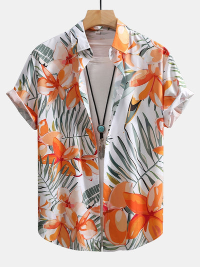 Adalwolf® | Flower Plants Print Button Up Shirt & Swim Shorts