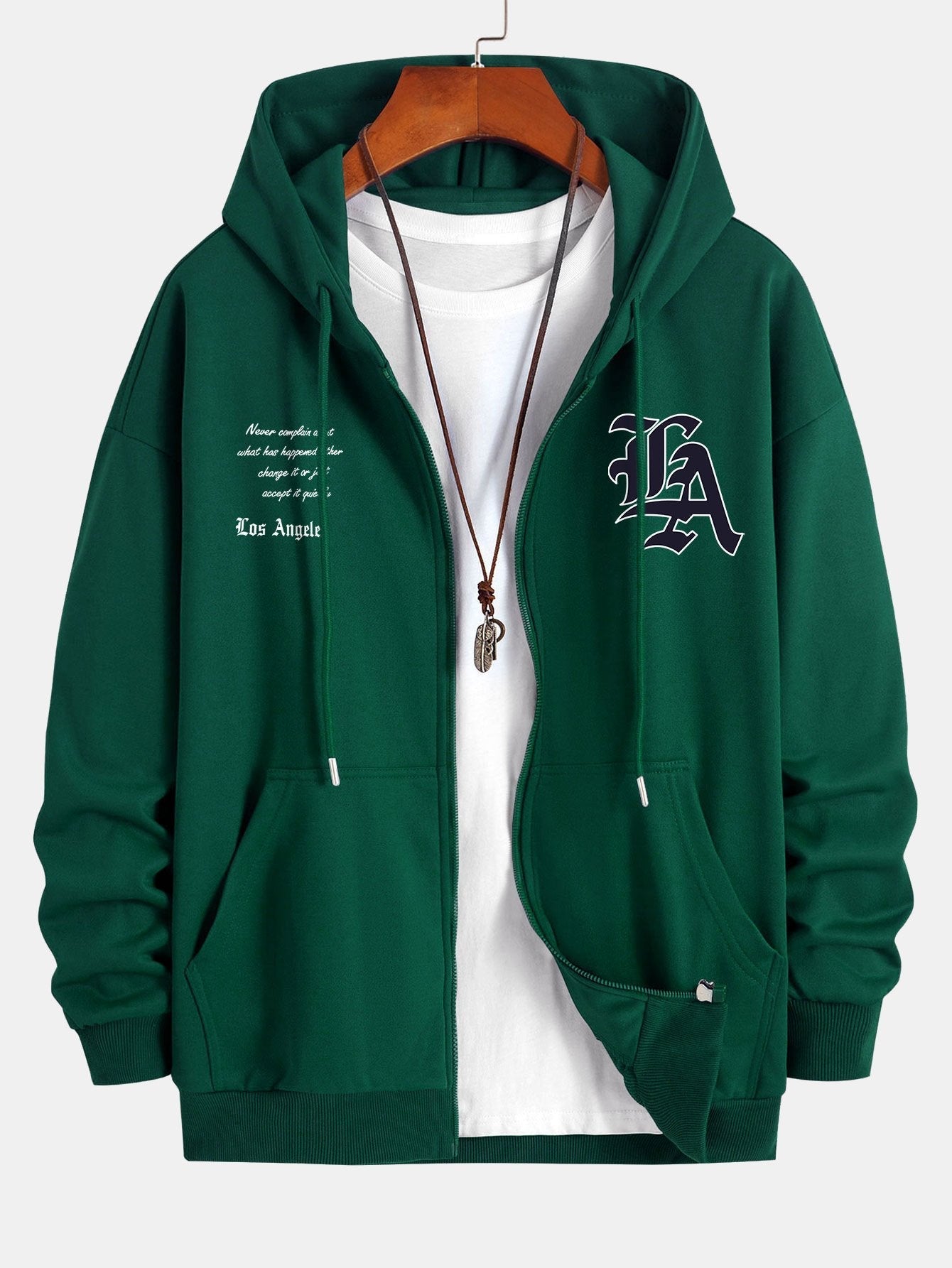 Renzo | Los Angeles Slogan Print Relax Fit Zip Hoodie