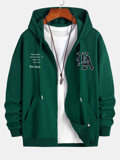 Renzo | Los Angeles Slogan Print Relax Fit Zip Hoodie