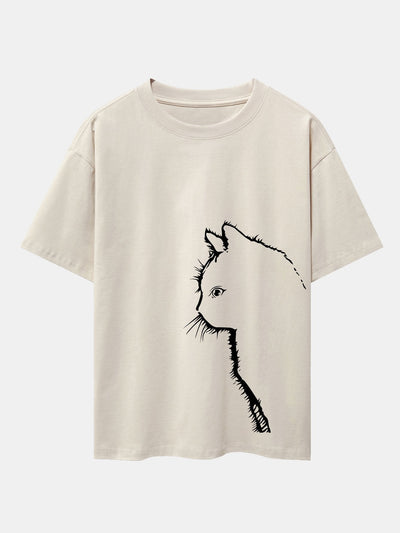 Héctor® | Cat Silhouette Print Drop Shoulder Oversize T-Shirt