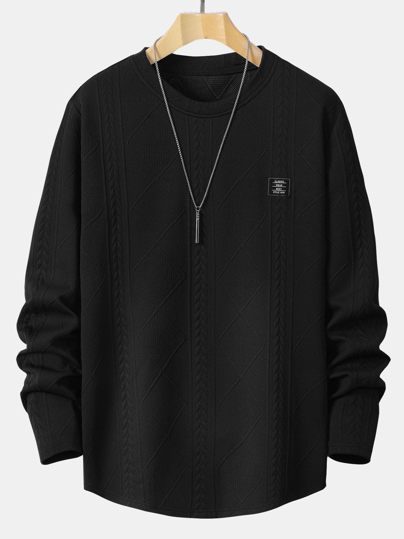 Lucas® | Long Sleeved T-Shirt With Curved Hem In Geometric Jacquard & Cargo Joggers In Corduroy With Drawstring